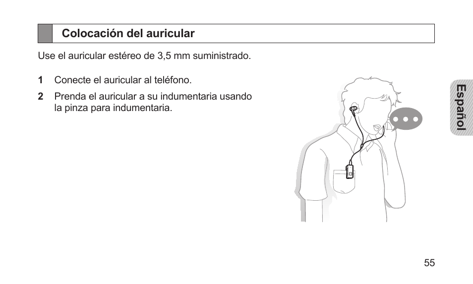 Colocación del auricular | Samsung BHS3000NBACSTA User Manual | Page 57 / 92