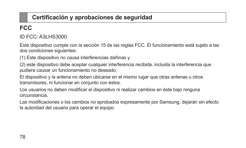 Certificación y aprobaciones de seguridad | Samsung BHS3000NBACSTA User Manual | Page 80 / 92