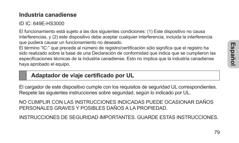 Adaptador de viaje certificado por ul | Samsung BHS3000NBACSTA User Manual | Page 81 / 92