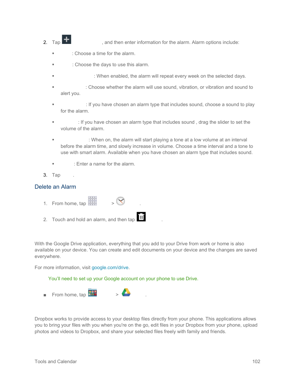 Drive, Dropbox | Samsung SM-G900PZWASPR User Manual | Page 114 / 208