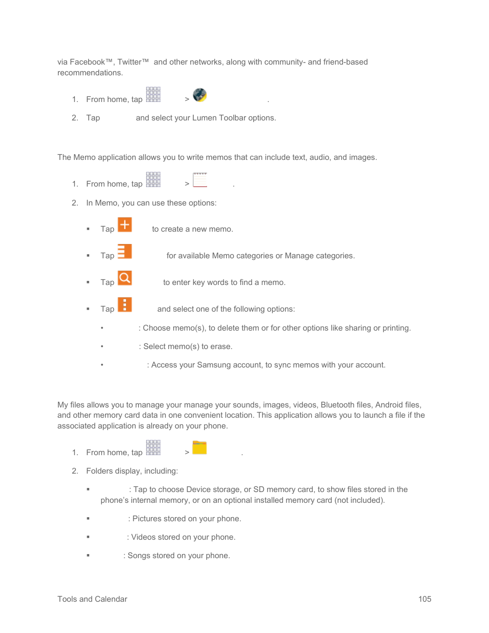Memo, My files | Samsung SM-G900PZWASPR User Manual | Page 117 / 208