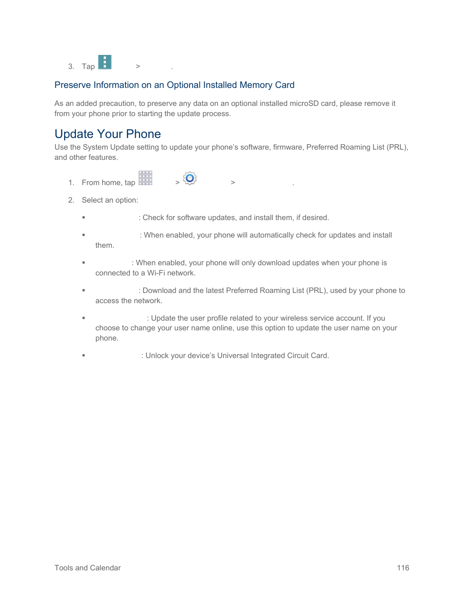 Update your phone | Samsung SM-G900PZWASPR User Manual | Page 128 / 208