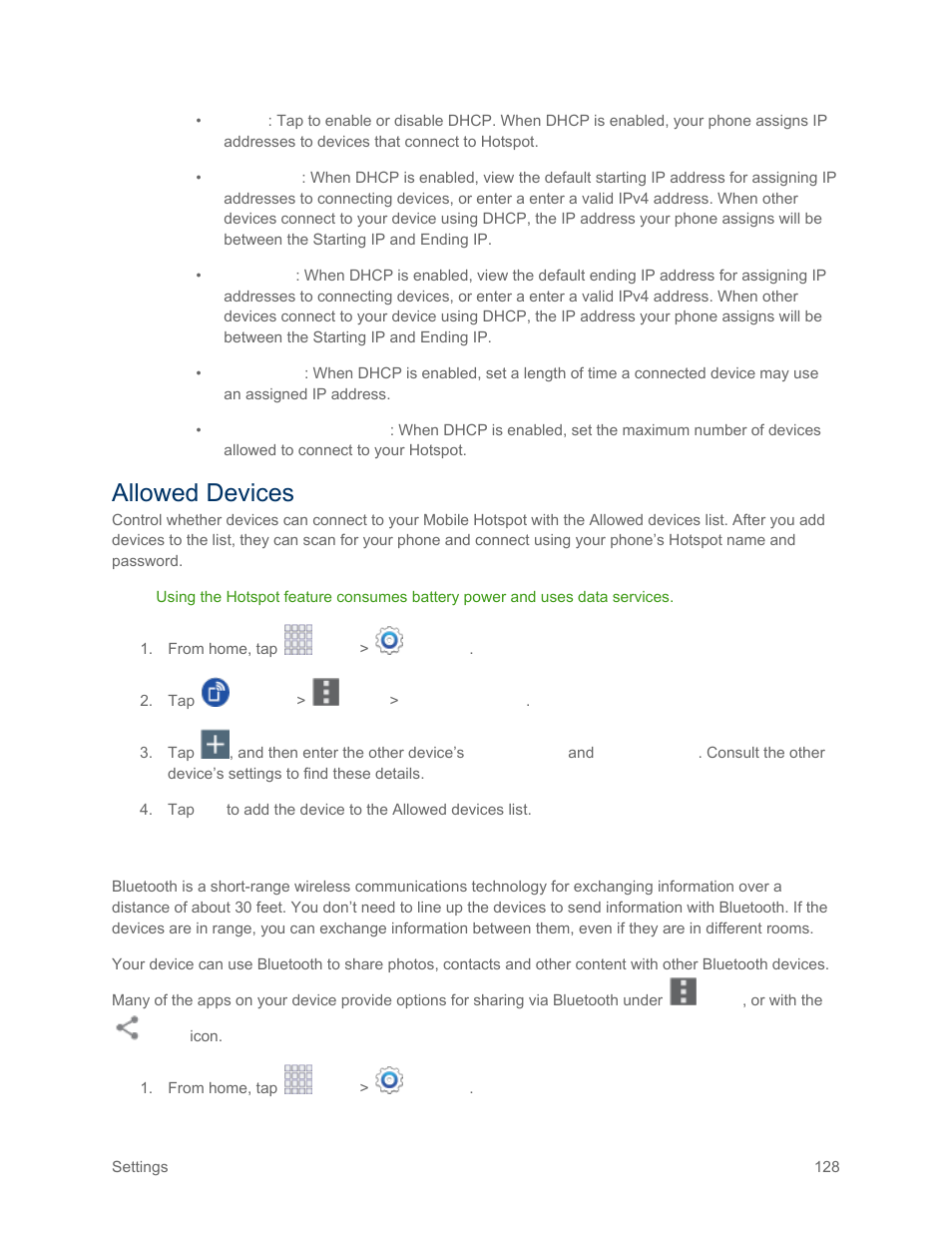 Allowed devices, Bluetooth settings | Samsung SM-G900PZWASPR User Manual | Page 140 / 208