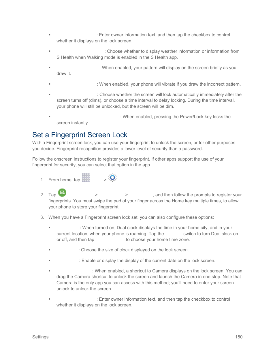 Set a fingerprint screen lock | Samsung SM-G900PZWASPR User Manual | Page 162 / 208