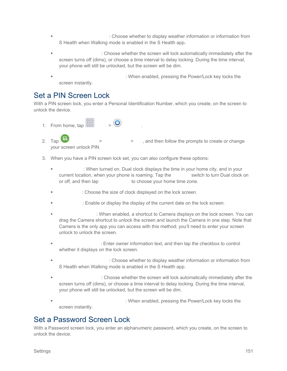 Set a pin screen lock, Set a password screen lock | Samsung SM-G900PZWASPR User Manual | Page 163 / 208