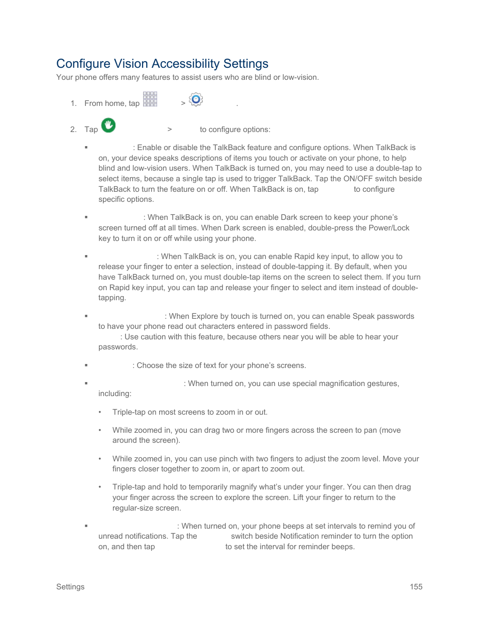 Configure vision accessibility settings | Samsung SM-G900PZWASPR User Manual | Page 167 / 208