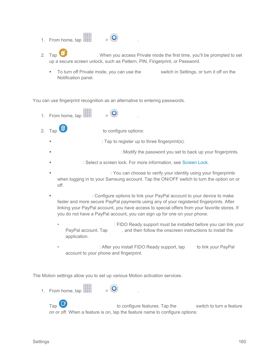 Finger scanner, Motions and gestures settings | Samsung SM-G900PZWASPR User Manual | Page 172 / 208