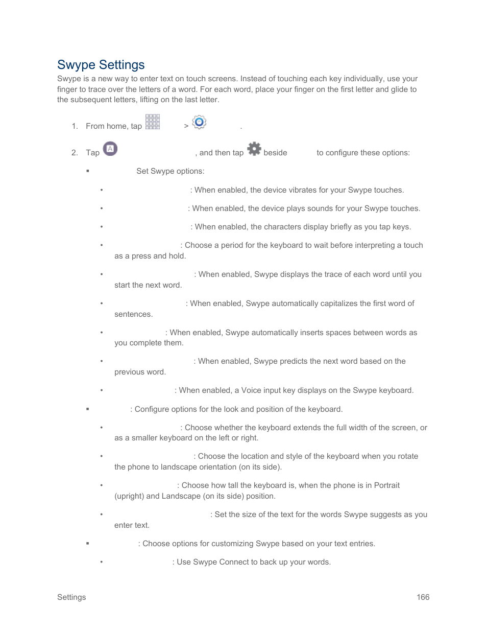 Swype settings | Samsung SM-G900PZWASPR User Manual | Page 178 / 208