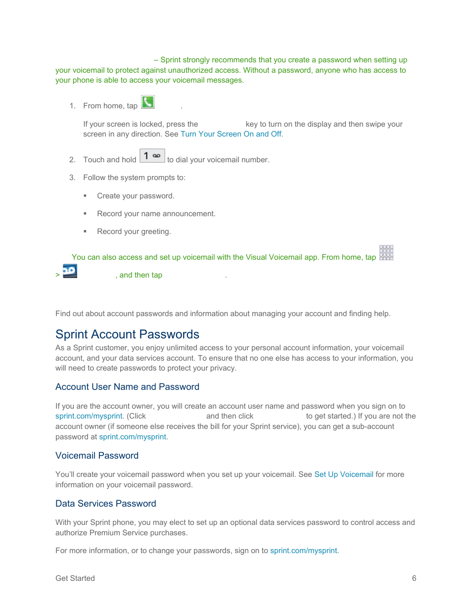 Sprint account information and help, Sprint account passwords | Samsung SM-G900PZWASPR User Manual | Page 18 / 208