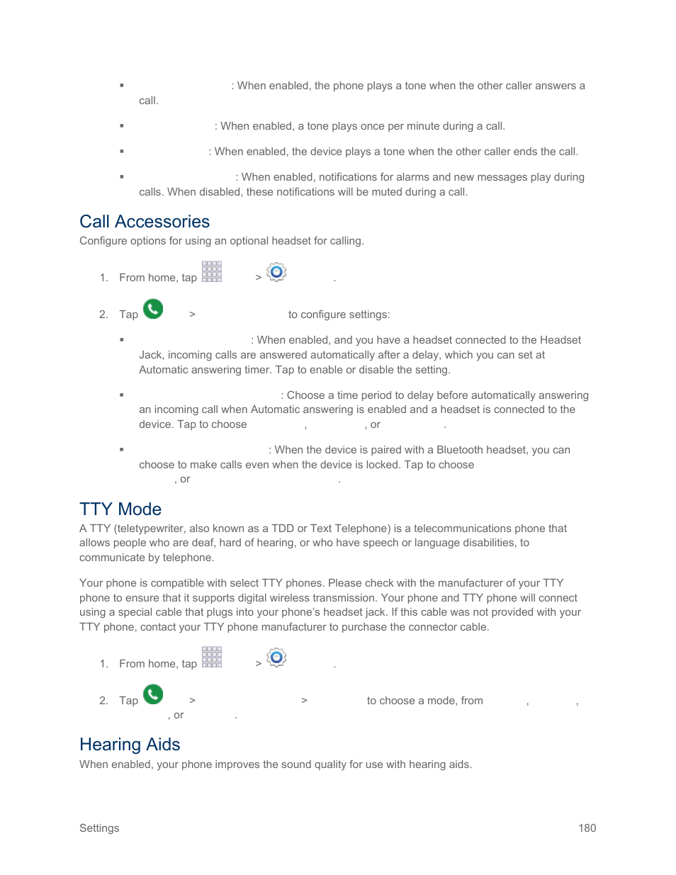 Call accessories, Tty mode, Hearing aids | Samsung SM-G900PZWASPR User Manual | Page 192 / 208