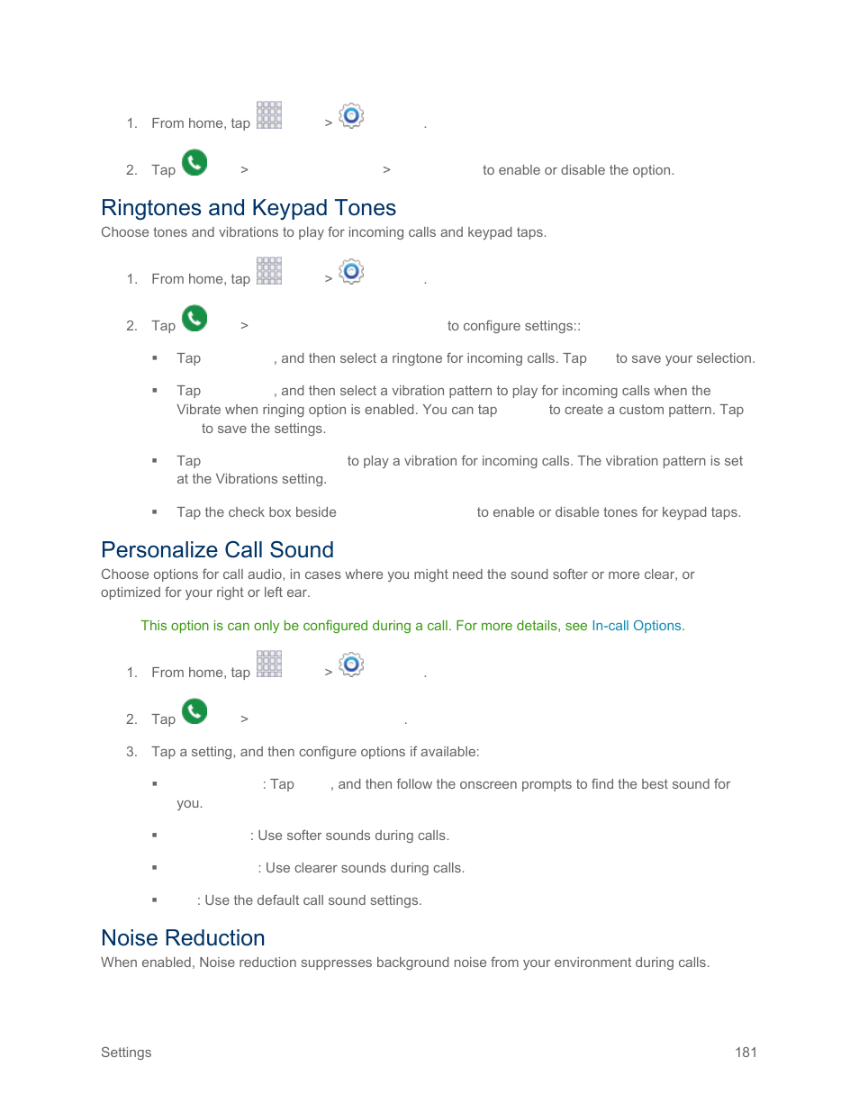 Ringtones and keypad tones, Personalize call sound, Noise reduction | Samsung SM-G900PZWASPR User Manual | Page 193 / 208