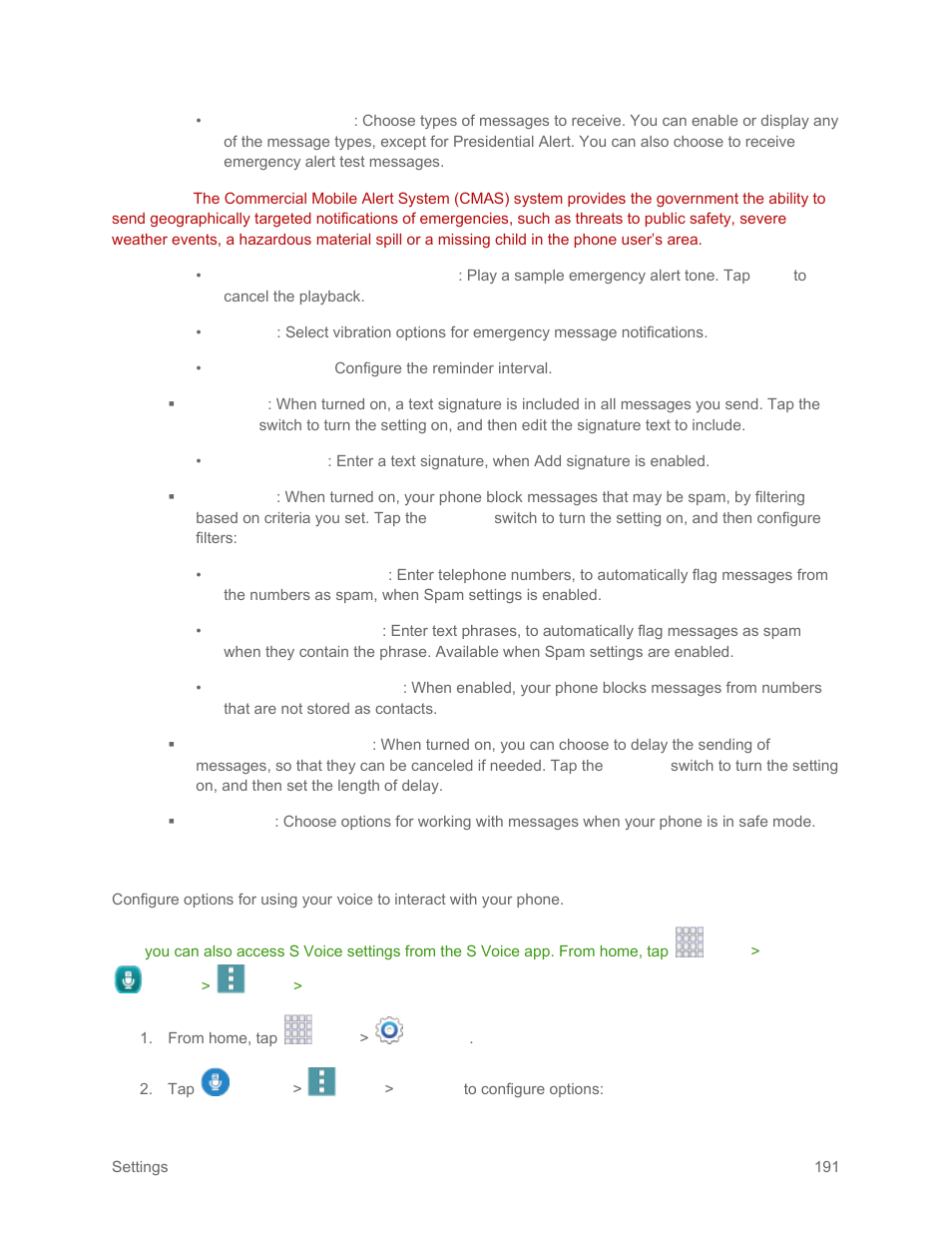 S voice settings | Samsung SM-G900PZWASPR User Manual | Page 203 / 208