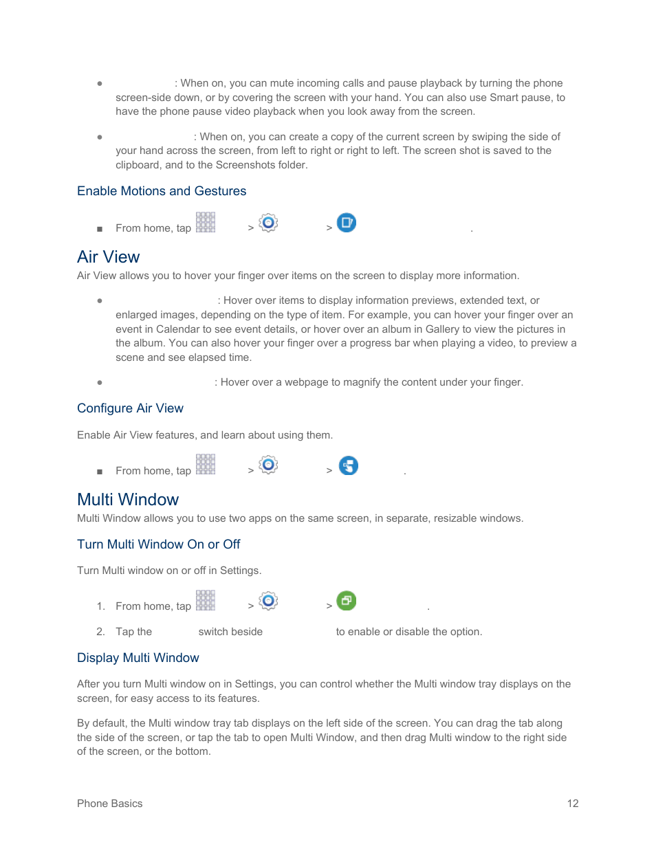 Air view, Multi window | Samsung SM-G900PZWASPR User Manual | Page 24 / 208