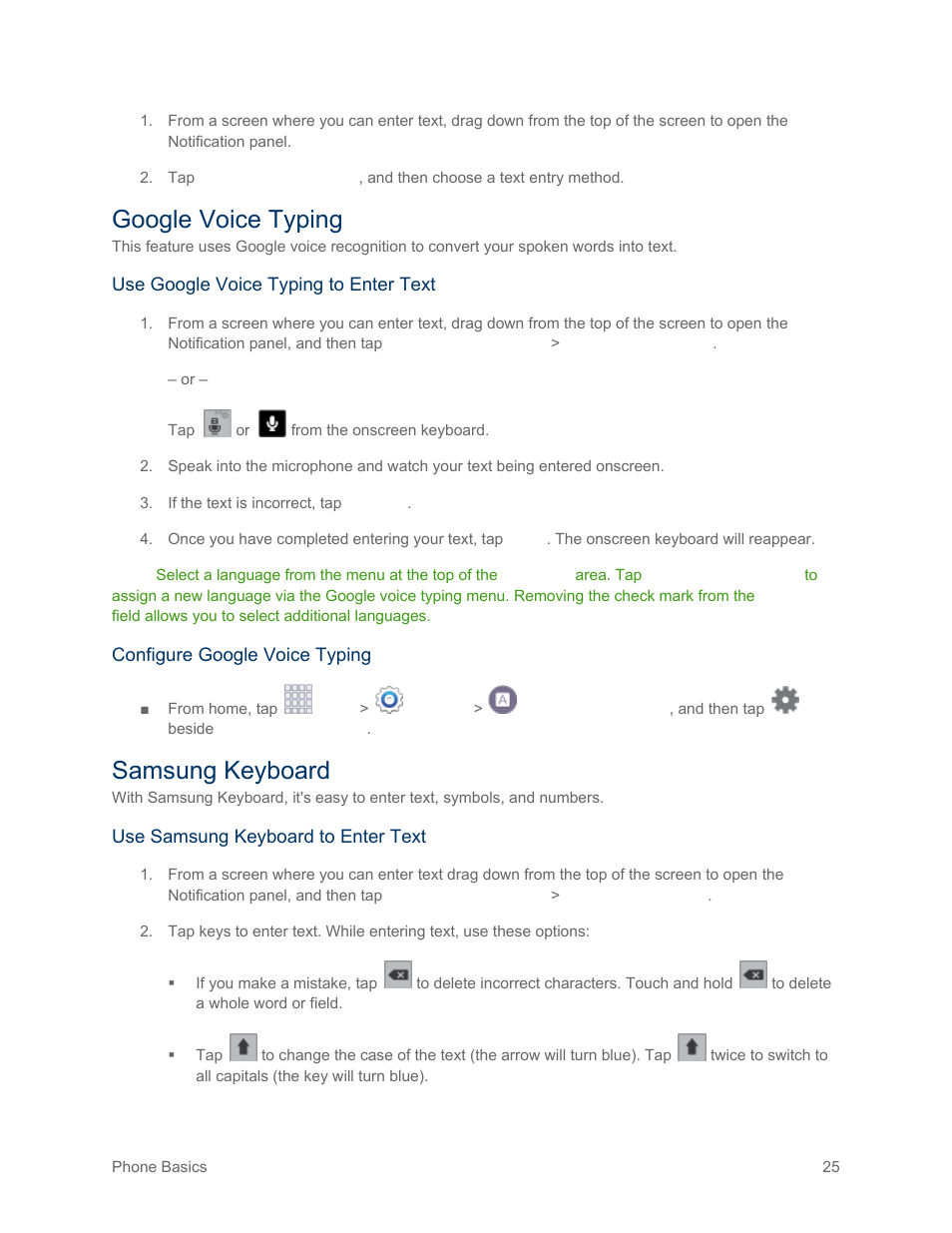 Google voice typing, Samsung keyboard | Samsung SM-G900PZWASPR User Manual | Page 37 / 208