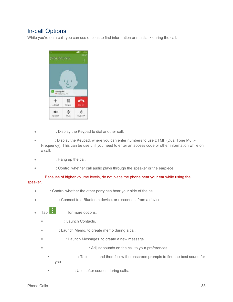 In-call options | Samsung SM-G900PZWASPR User Manual | Page 45 / 208