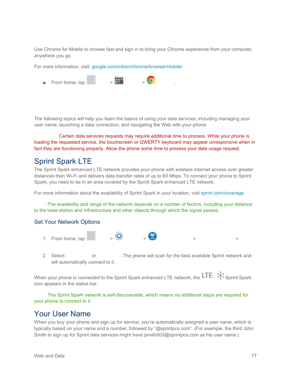 Chrome, Sprint spark lte, Your user name | Samsung SM-G900PZWASPR User Manual | Page 89 / 208