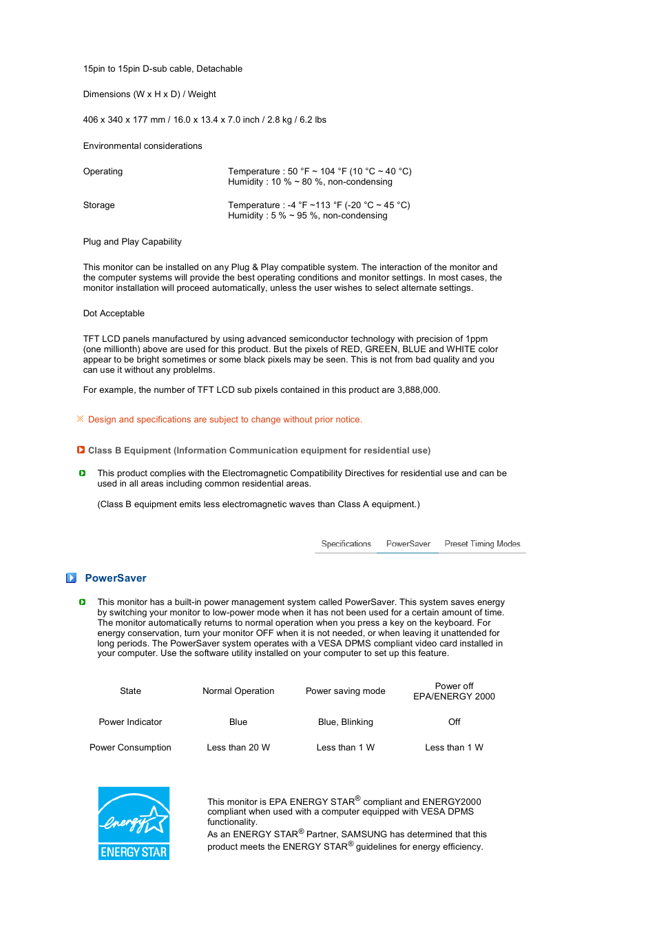 Powersaver | Samsung LS17PENSF-XBM User Manual | Page 43 / 50