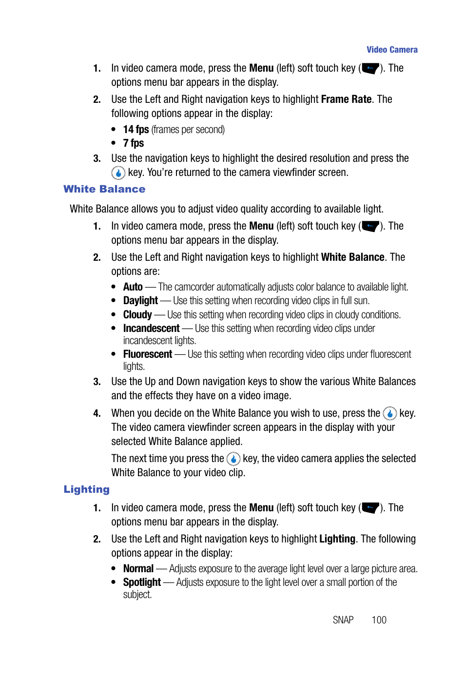 White balance, Lighting | Samsung SPH-A523HBASKE User Manual | Page 103 / 187
