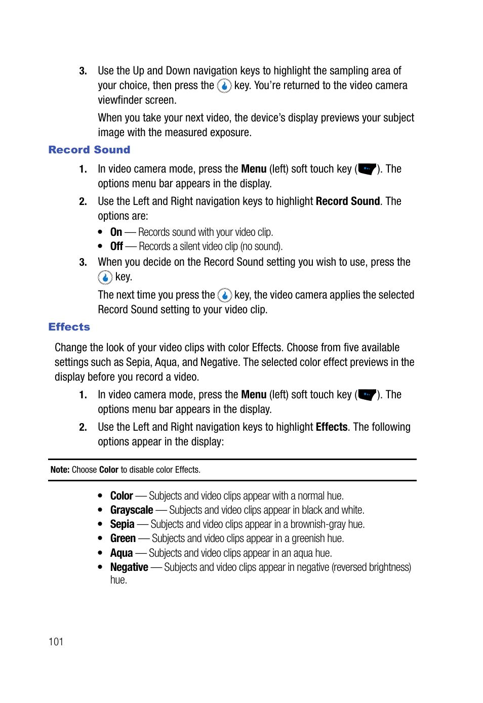 Record sound, Effects | Samsung SPH-A523HBASKE User Manual | Page 104 / 187