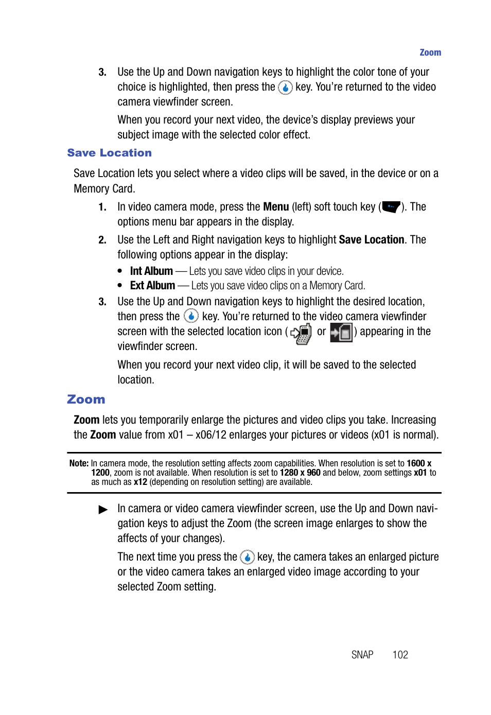 Save location, Zoom | Samsung SPH-A523HBASKE User Manual | Page 105 / 187