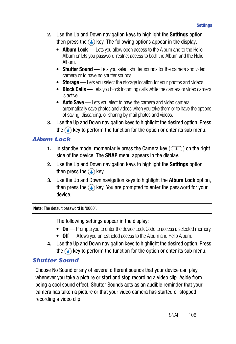 Album lock, Shutter sound | Samsung SPH-A523HBASKE User Manual | Page 109 / 187