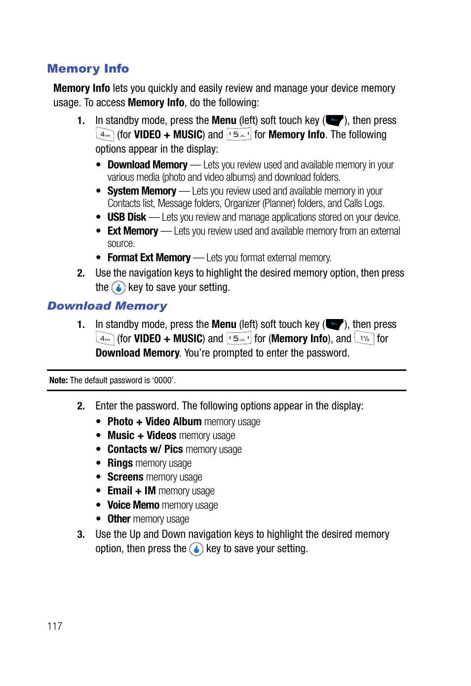 Memory info, Download memory | Samsung SPH-A523HBASKE User Manual | Page 120 / 187