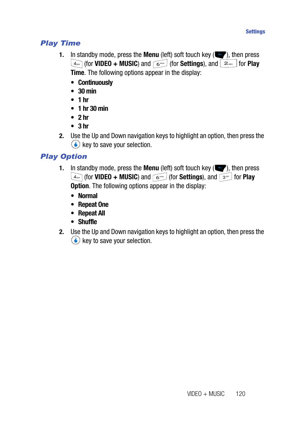 Play time, Play option | Samsung SPH-A523HBASKE User Manual | Page 123 / 187