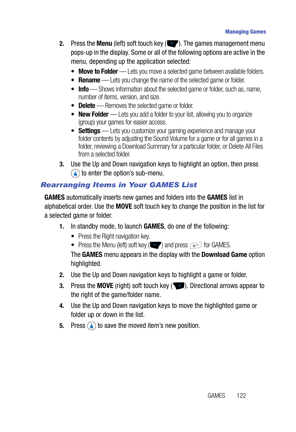 Rearranging items in your games list | Samsung SPH-A523HBASKE User Manual | Page 125 / 187