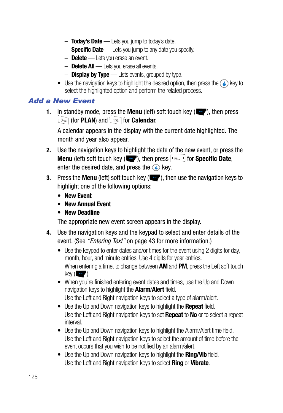 Add a new event | Samsung SPH-A523HBASKE User Manual | Page 128 / 187
