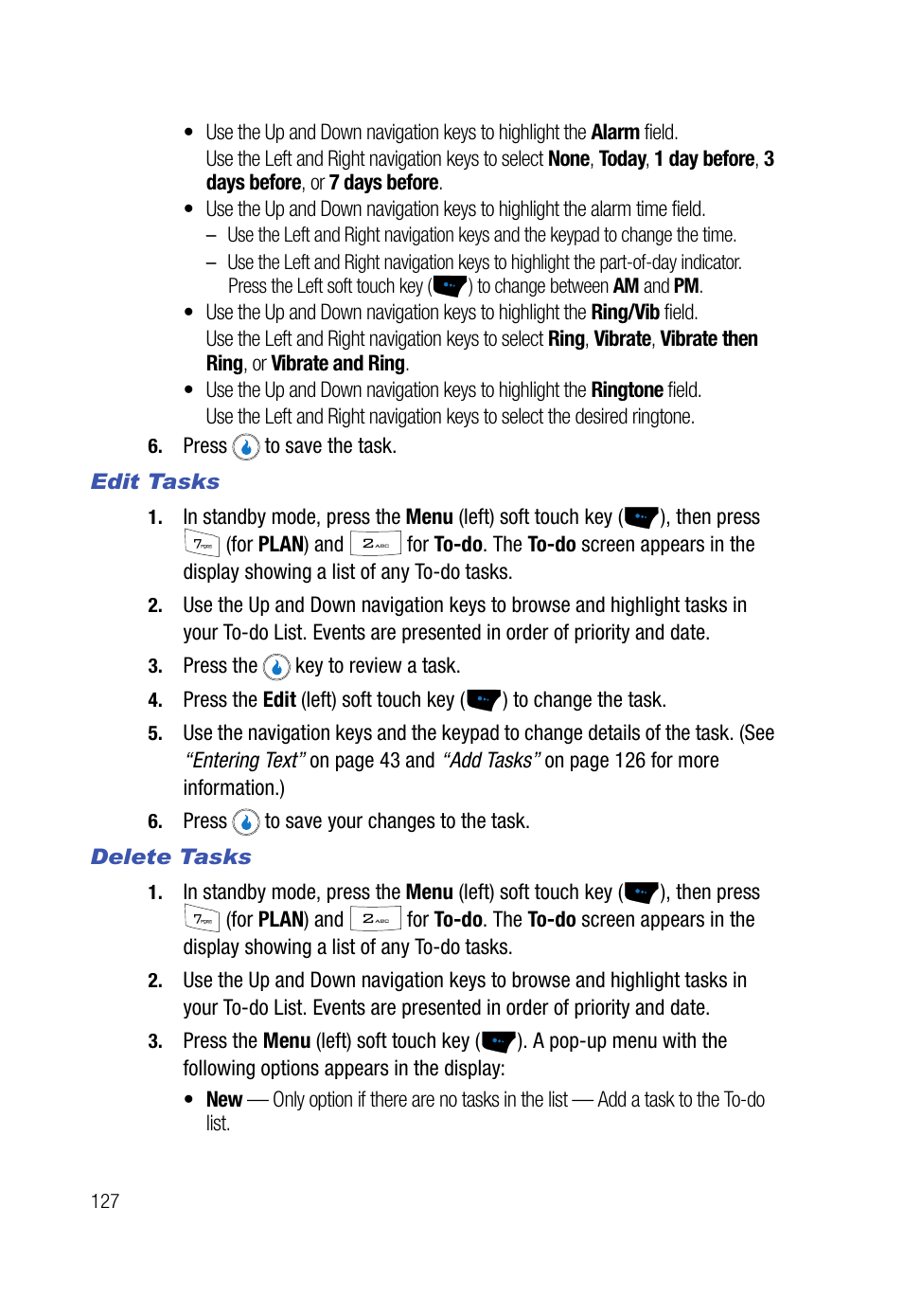 Edit tasks, Delete tasks | Samsung SPH-A523HBASKE User Manual | Page 130 / 187