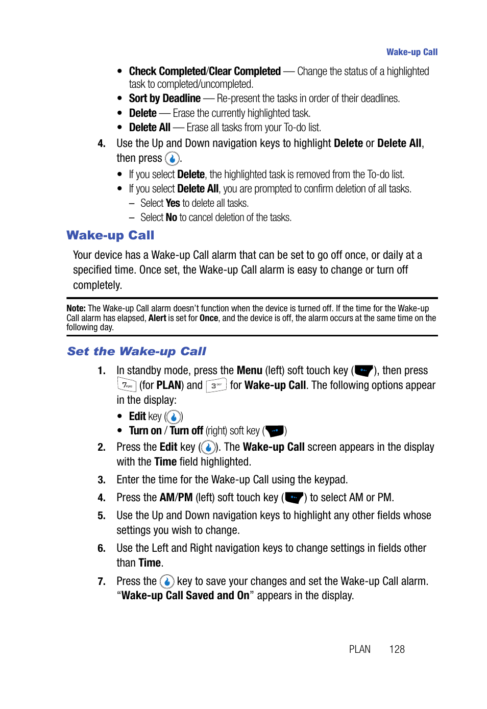 Wake-up call, Set the wake-up call | Samsung SPH-A523HBASKE User Manual | Page 131 / 187