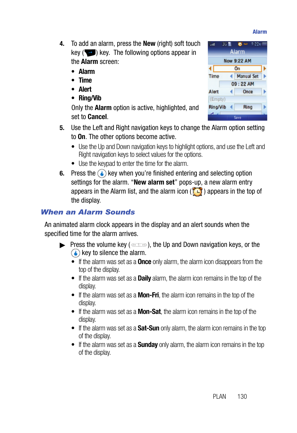 When an alarm sounds | Samsung SPH-A523HBASKE User Manual | Page 133 / 187