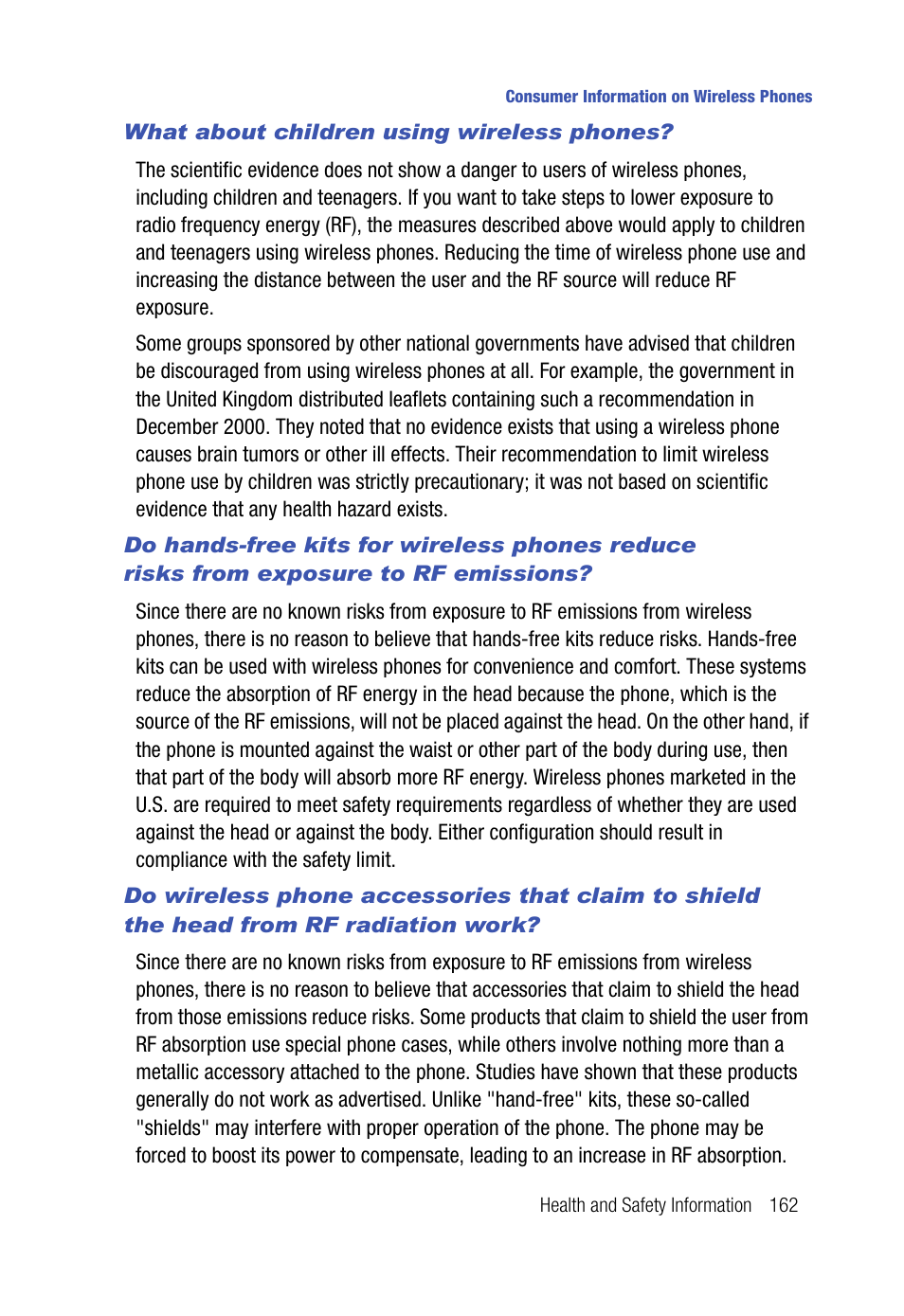 What about children using wireless phones | Samsung SPH-A523HBASKE User Manual | Page 165 / 187