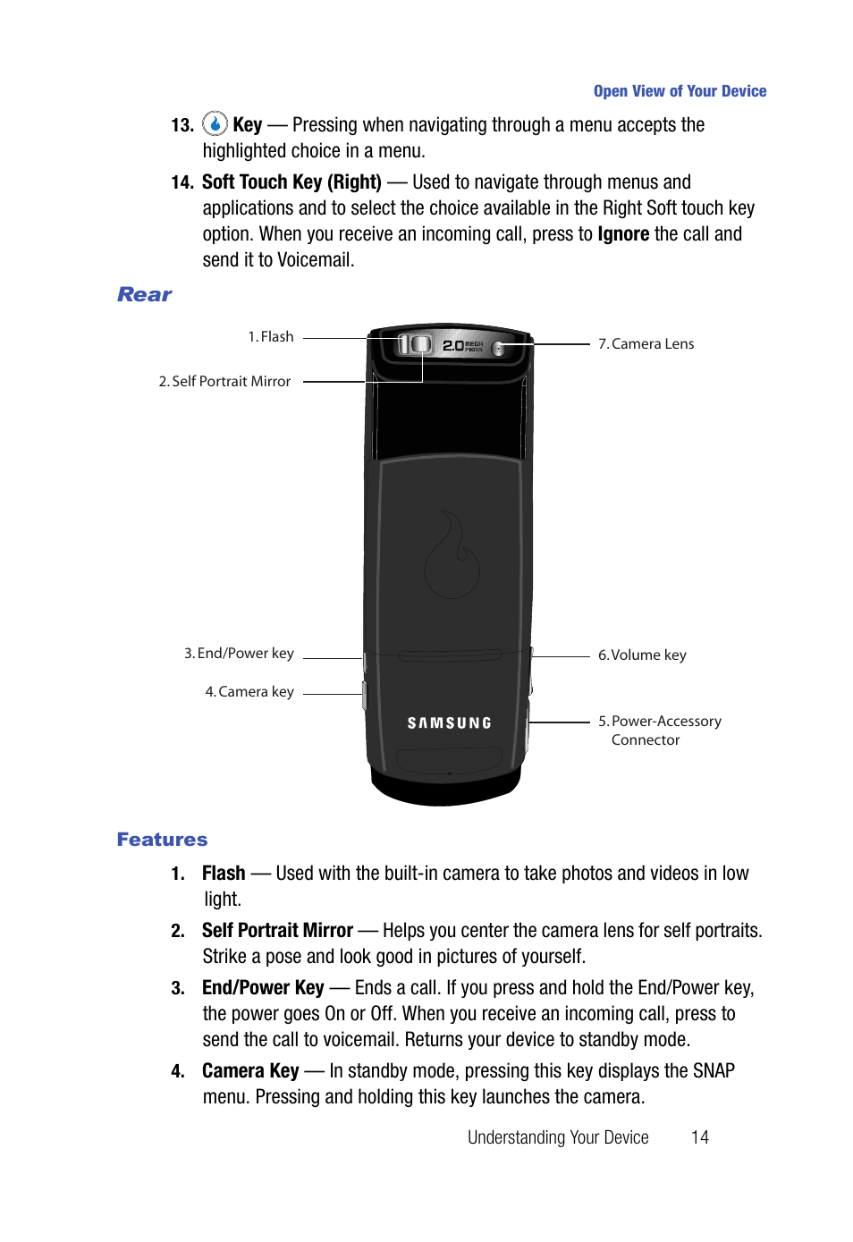 Rear, Features | Samsung SPH-A523HBASKE User Manual | Page 17 / 187