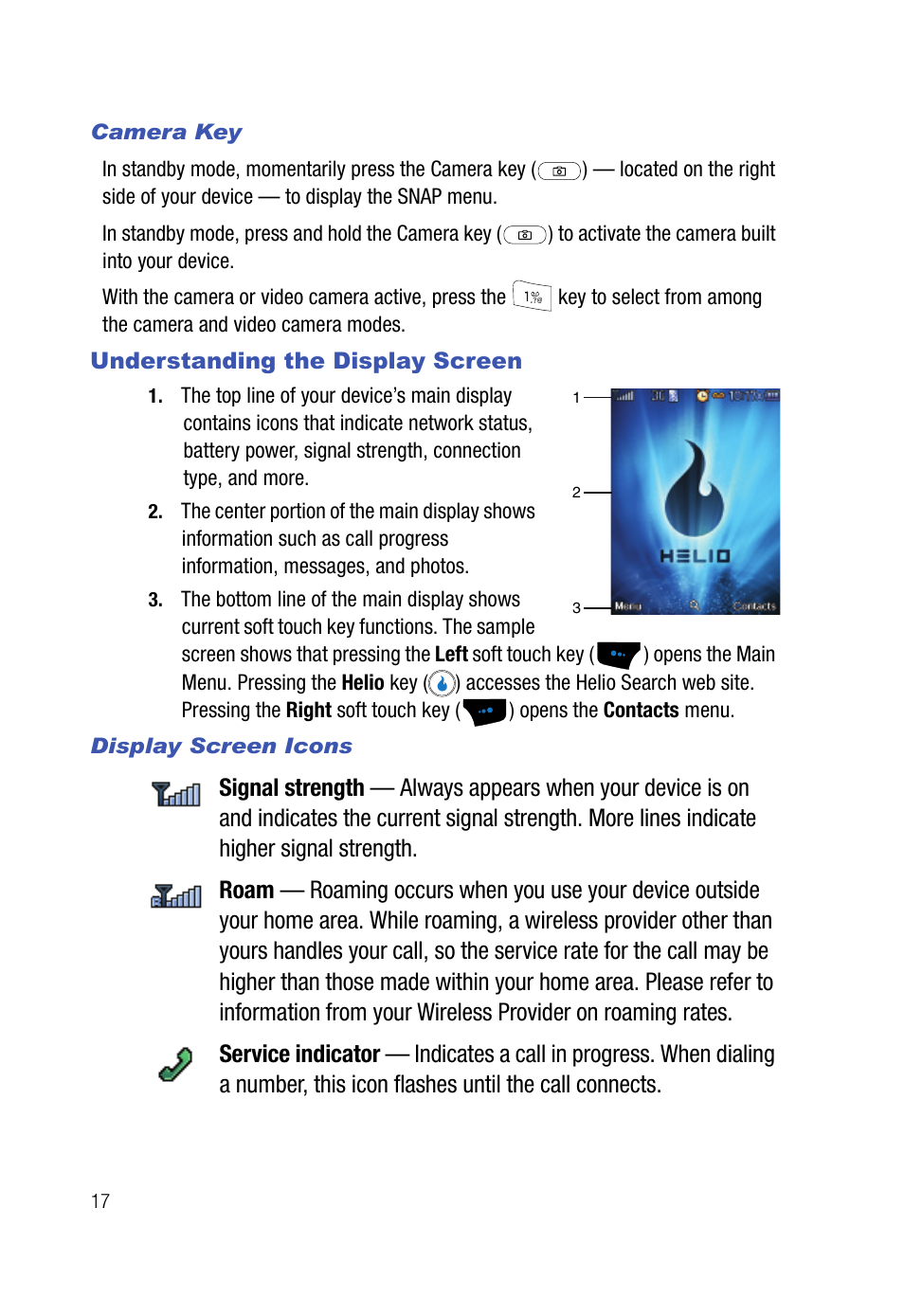 Camera key, Understanding the display screen, Display screen icons | Samsung SPH-A523HBASKE User Manual | Page 20 / 187
