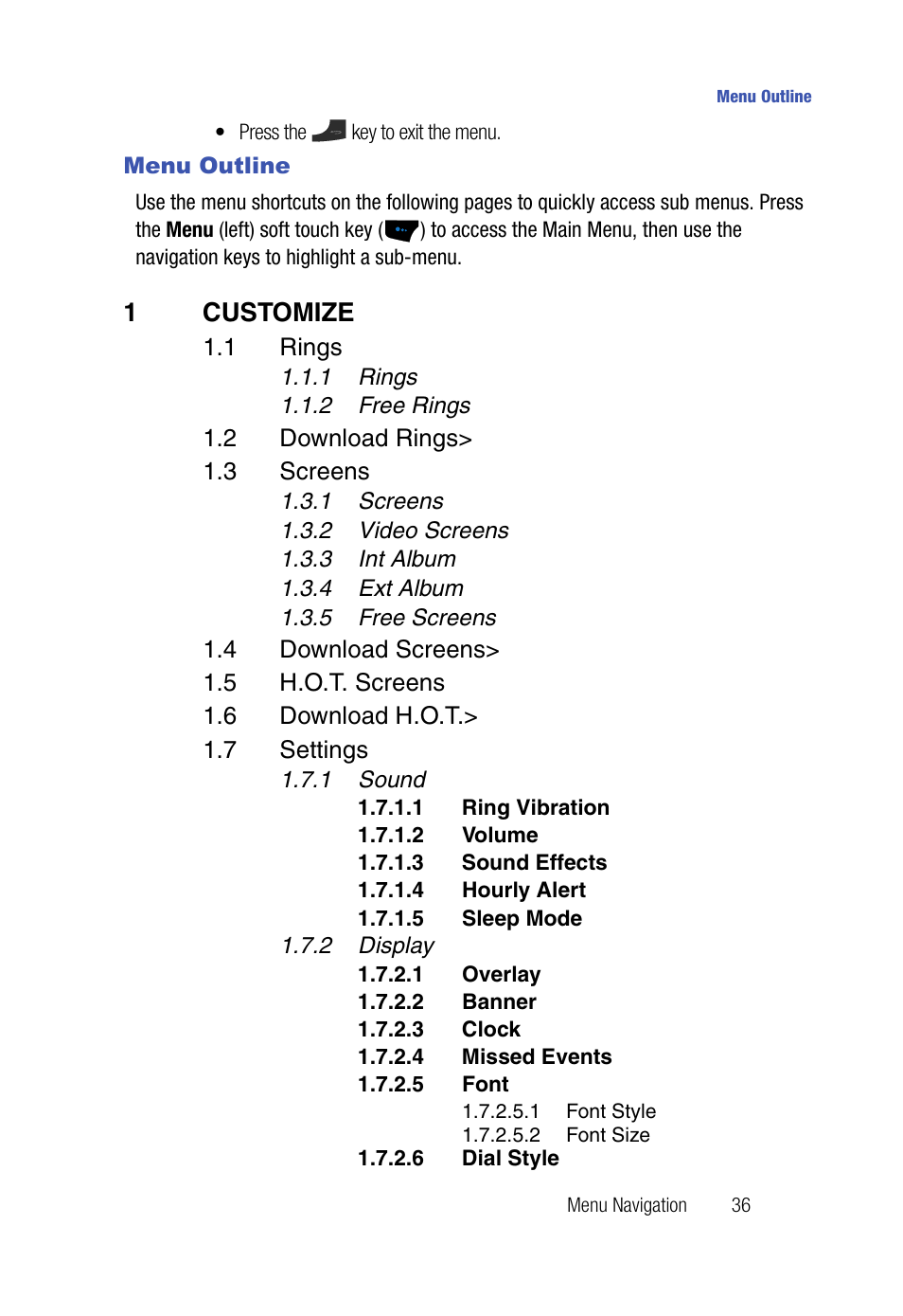 Menu outline, 1customize | Samsung SPH-A523HBASKE User Manual | Page 39 / 187