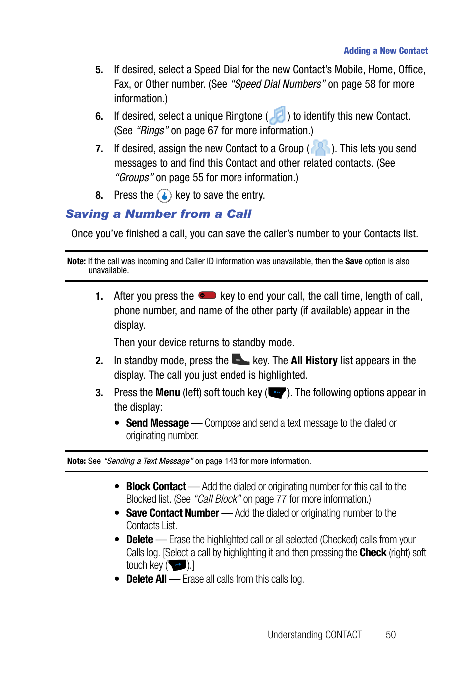 Saving a number from a call | Samsung SPH-A523HBASKE User Manual | Page 53 / 187