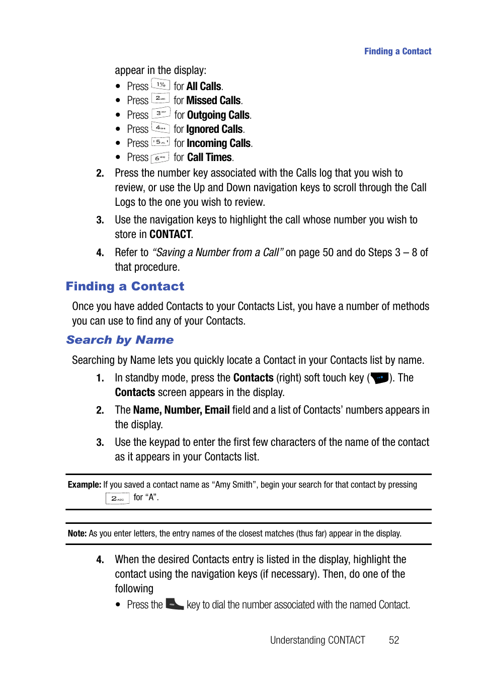 Finding a contact, Search by name | Samsung SPH-A523HBASKE User Manual | Page 55 / 187
