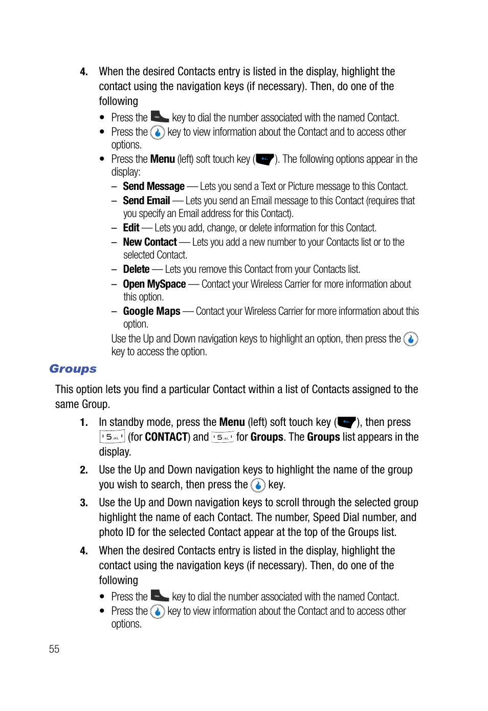 Groups | Samsung SPH-A523HBASKE User Manual | Page 58 / 187
