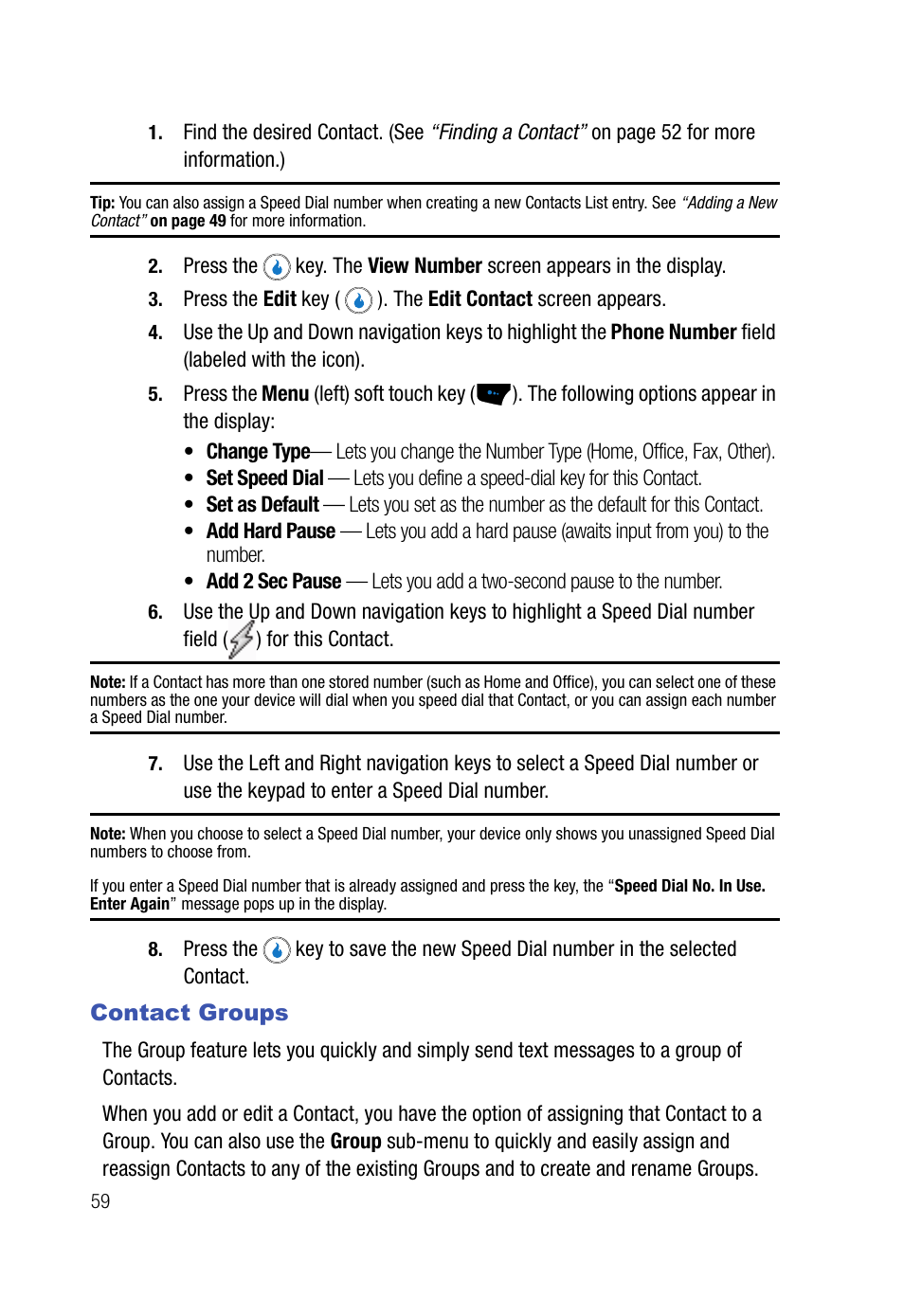 Contact groups | Samsung SPH-A523HBASKE User Manual | Page 62 / 187