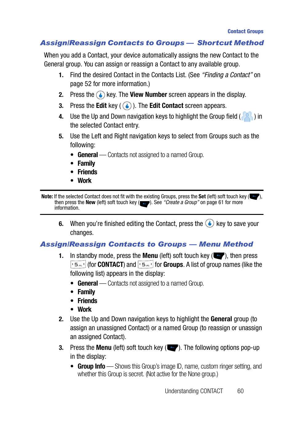 Assign/reassign contacts to groups - menu method | Samsung SPH-A523HBASKE User Manual | Page 63 / 187