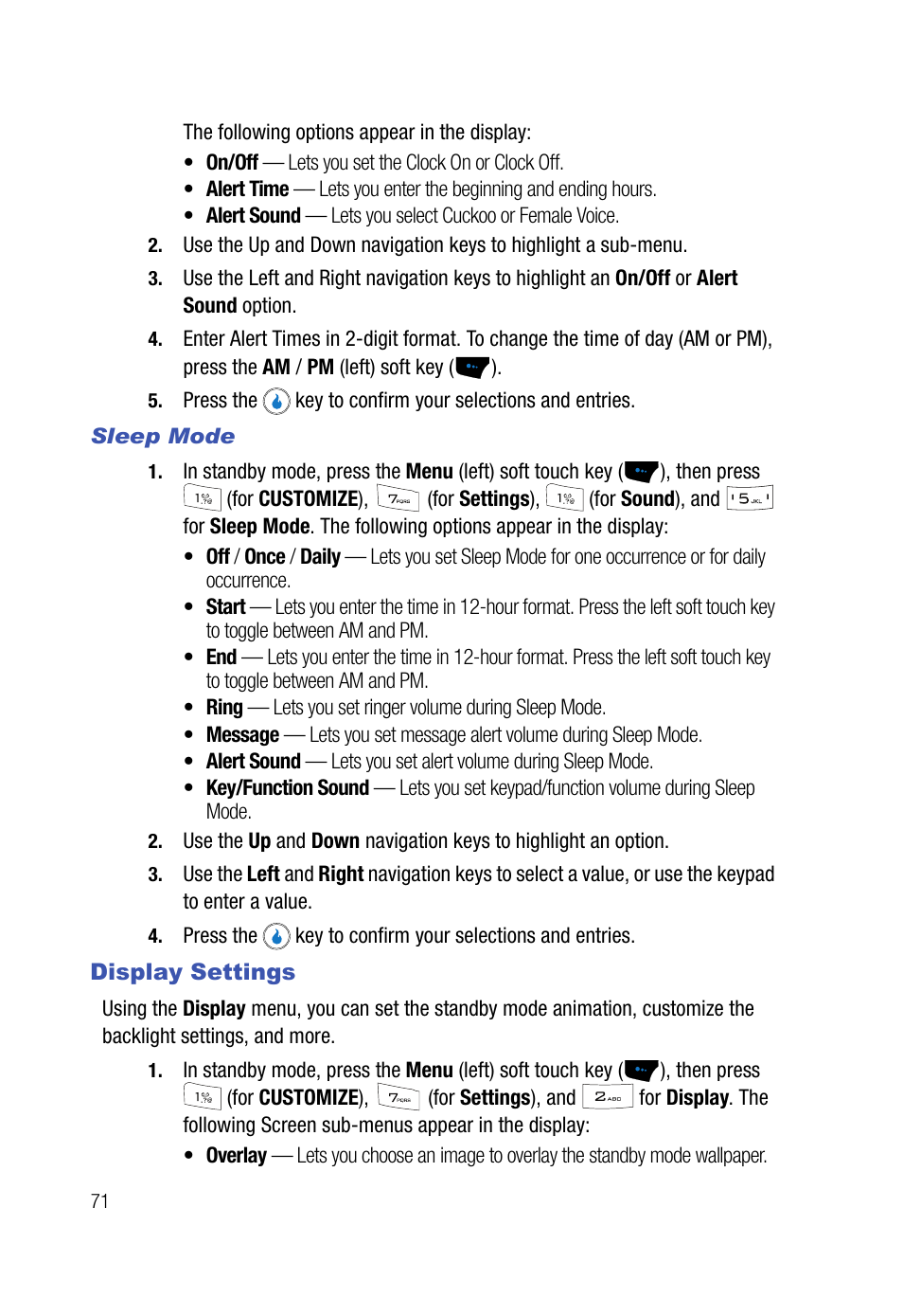 Sleep mode, Display settings | Samsung SPH-A523HBASKE User Manual | Page 74 / 187