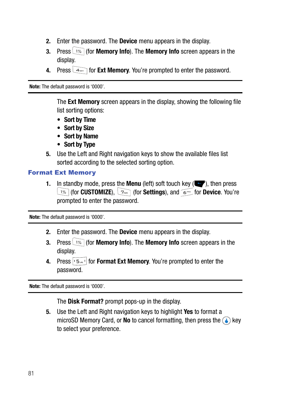 Format ext memory | Samsung SPH-A523HBASKE User Manual | Page 84 / 187