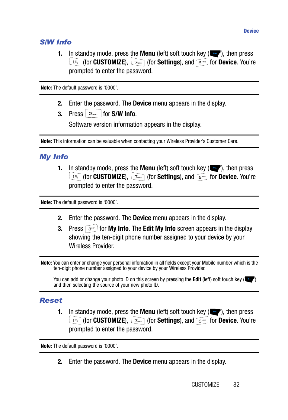 S/w info, My info, Reset | Samsung SPH-A523HBASKE User Manual | Page 85 / 187