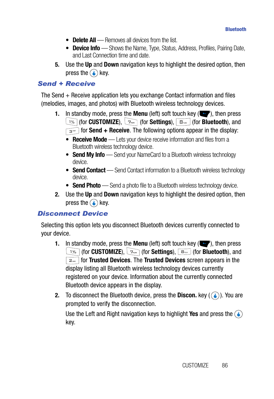 Send + receive, Disconnect device | Samsung SPH-A523HBASKE User Manual | Page 89 / 187