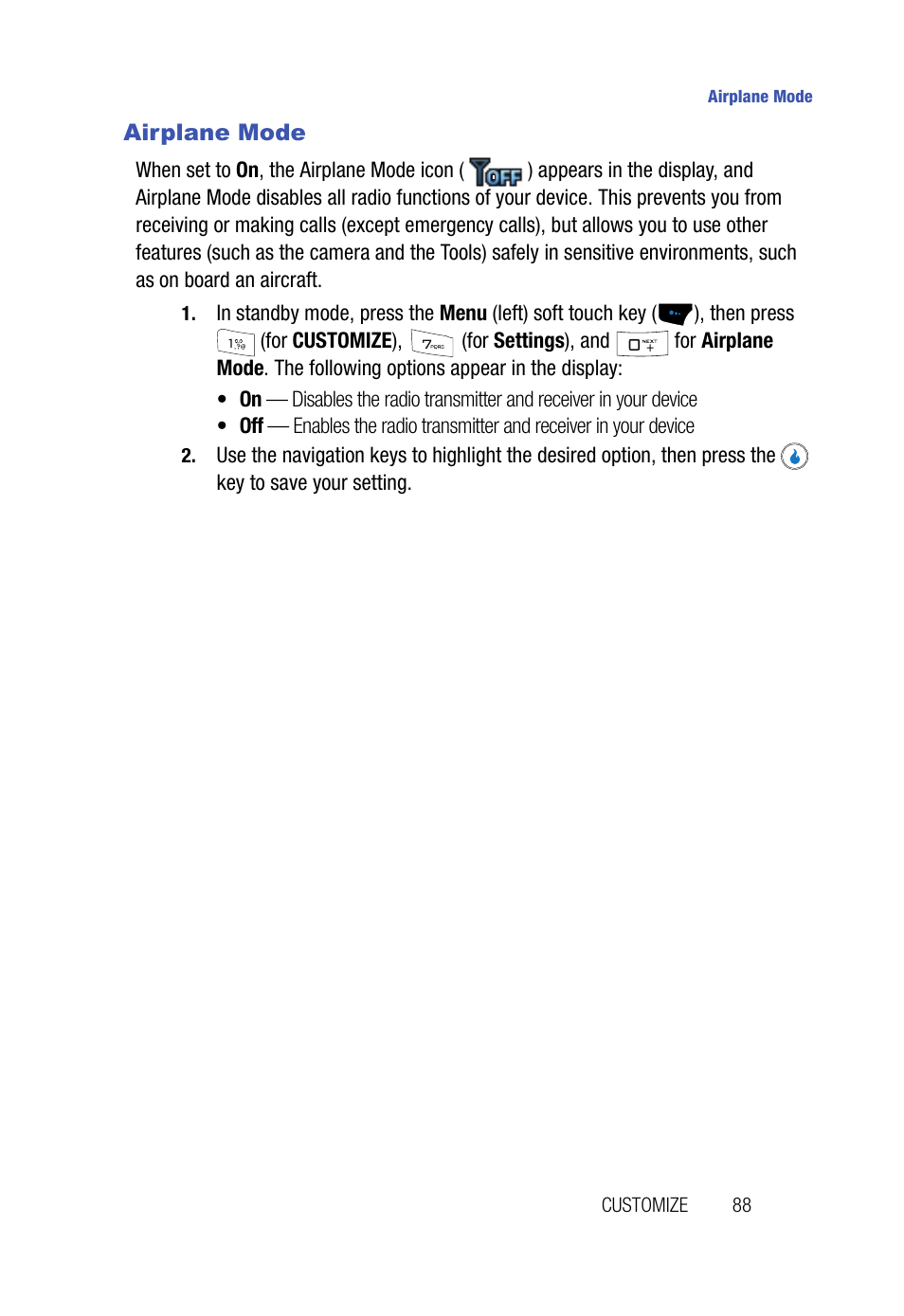 Airplane mode | Samsung SPH-A523HBASKE User Manual | Page 91 / 187