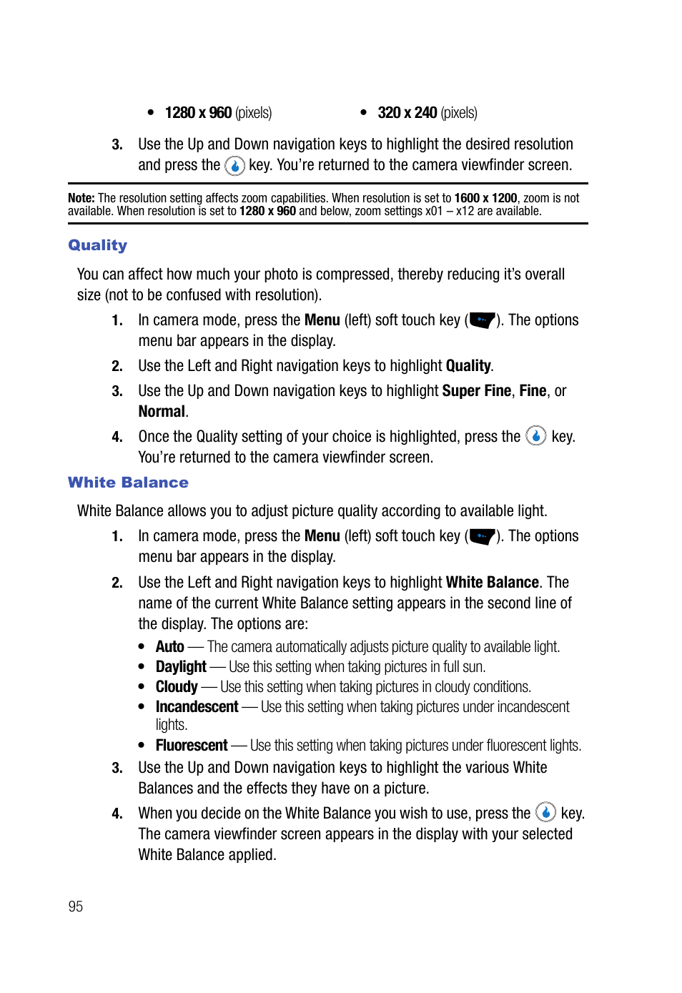 Quality, White balance | Samsung SPH-A523HBASKE User Manual | Page 98 / 187