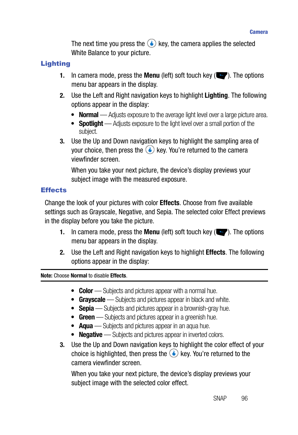 Lighting, Effects | Samsung SPH-A523HBASKE User Manual | Page 99 / 187