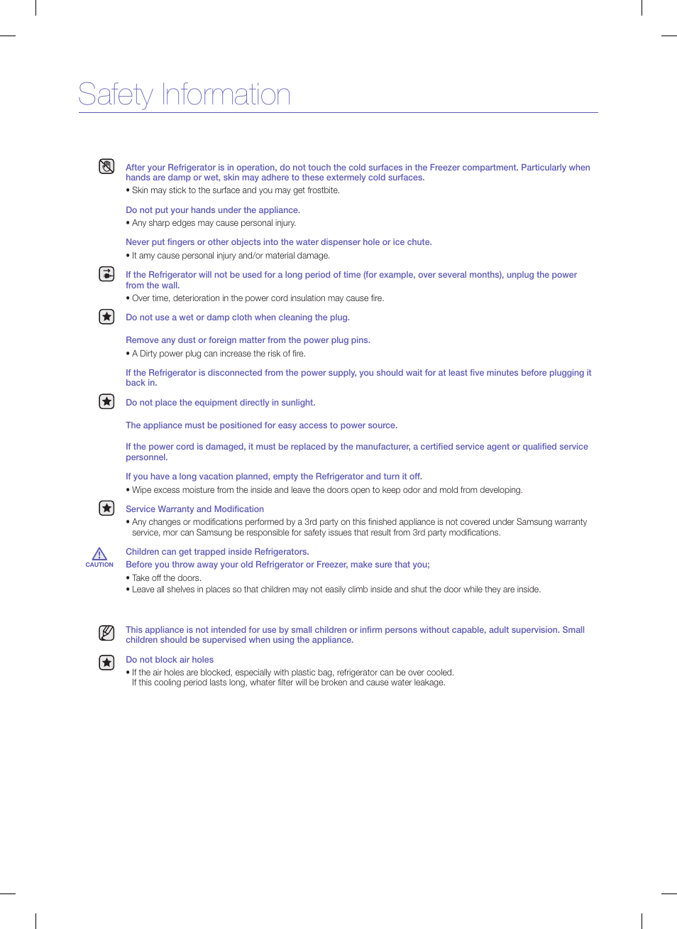 Safety information | Samsung RFG295AAWP-XAA User Manual | Page 4 / 7