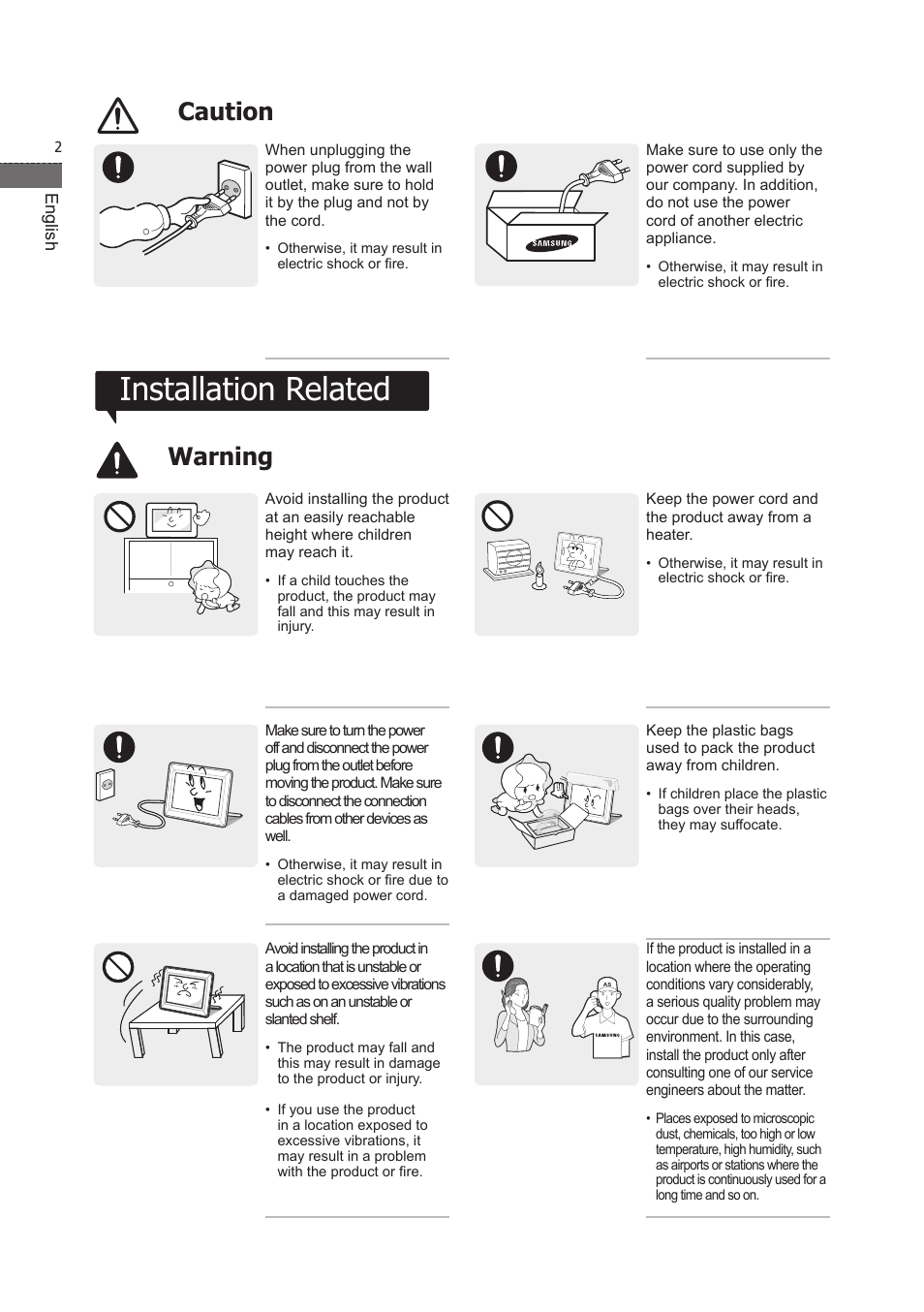 Installation related, 경고 주의 경고 주의, Caution | Warning | Samsung LP07TSLSBT-ZA User Manual | Page 3 / 13
